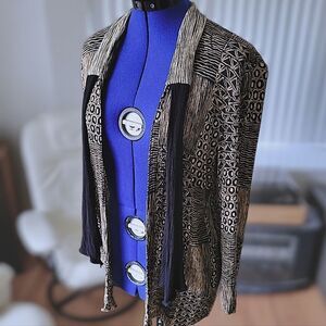 Vtg crêpe abstract print open front long sleeve blouse